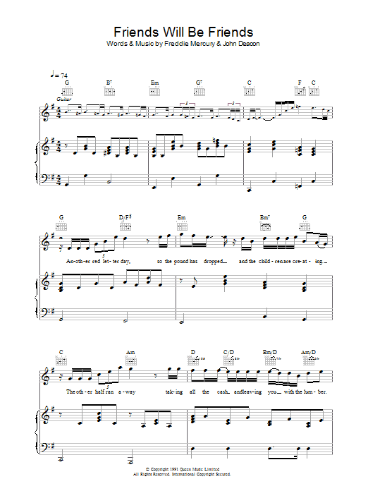 Queen Friends Will Be Friends Sheet Music Notes & Chords for Transcribed Score - Download or Print PDF