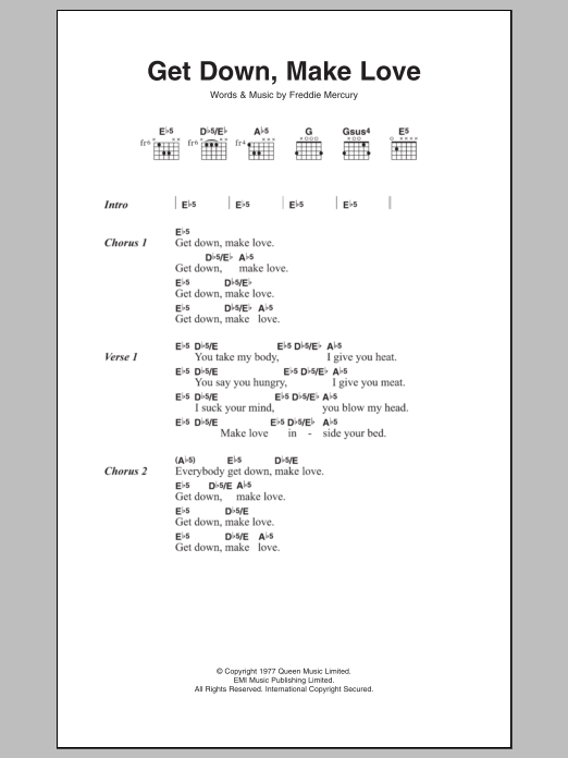 Queen Get Down, Make Love Sheet Music Notes & Chords for Lyrics & Chords - Download or Print PDF