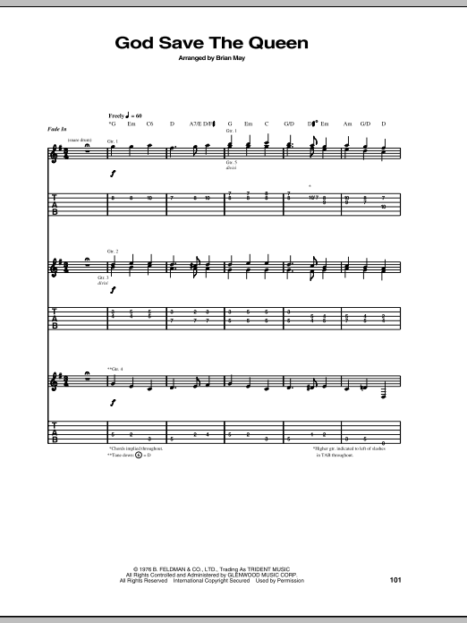 Queen God Save The Queen Sheet Music Notes & Chords for Guitar Tab - Download or Print PDF