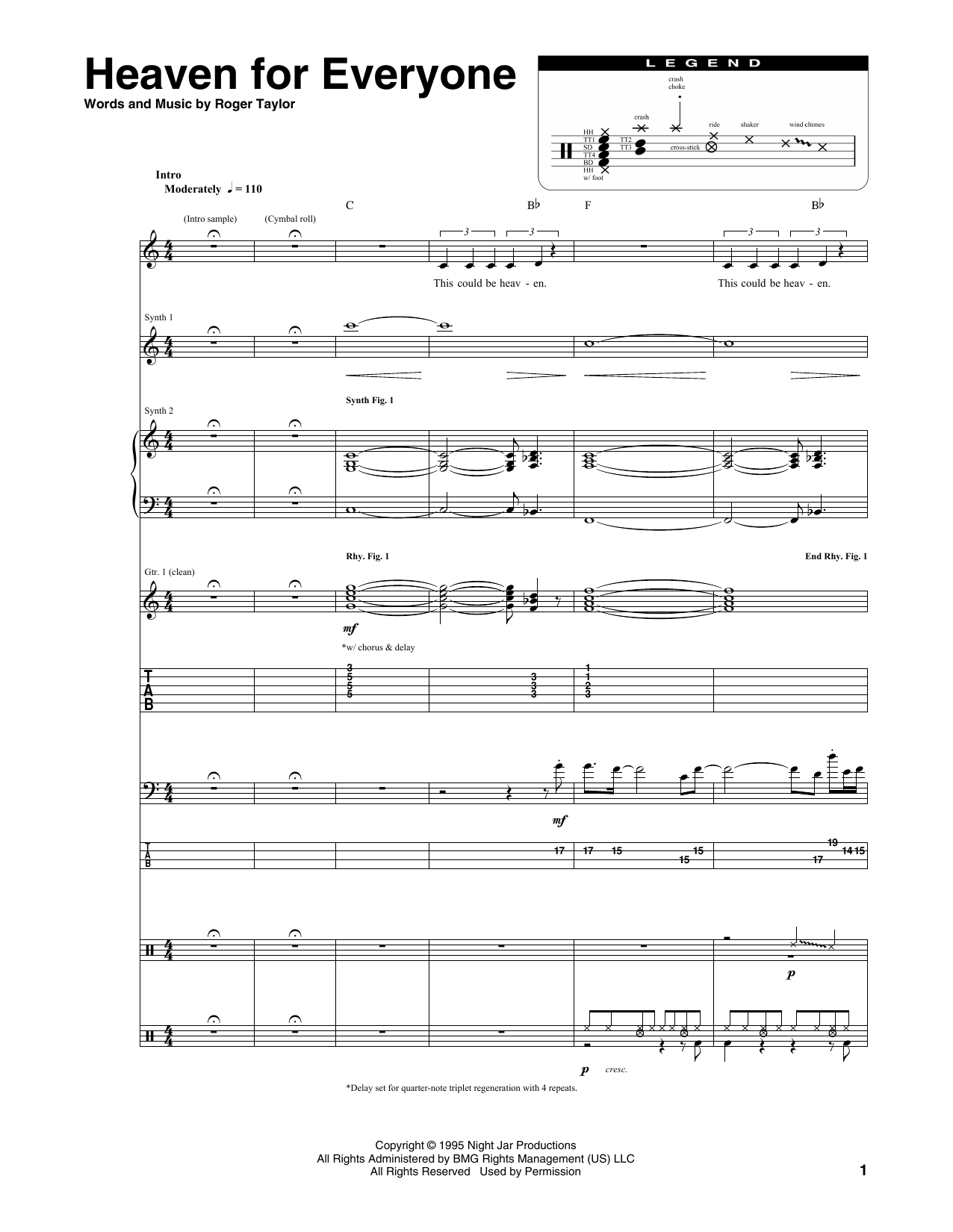 Queen Heaven For Everyone Sheet Music Notes & Chords for Transcribed Score - Download or Print PDF