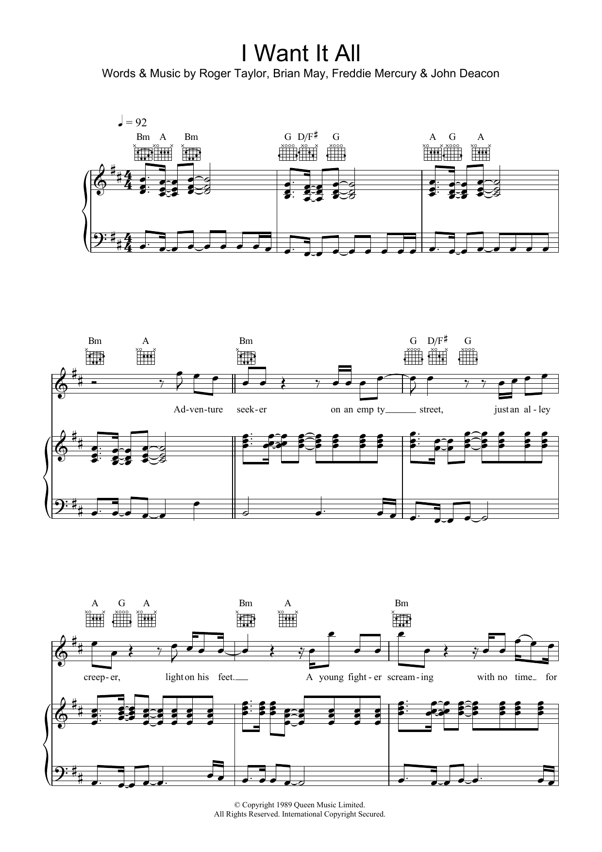 Queen I Want It All Sheet Music Notes & Chords for Piano Solo - Download or Print PDF