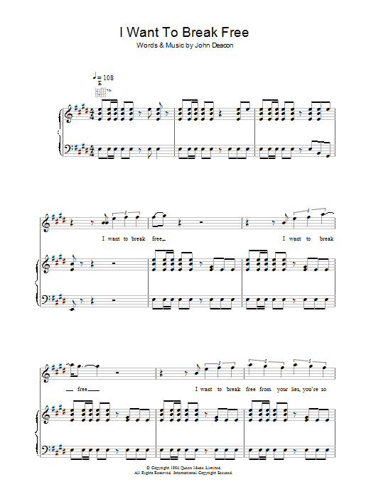 Queen I Want To Break Free Sheet Music Notes & Chords for Guitar Tab - Download or Print PDF