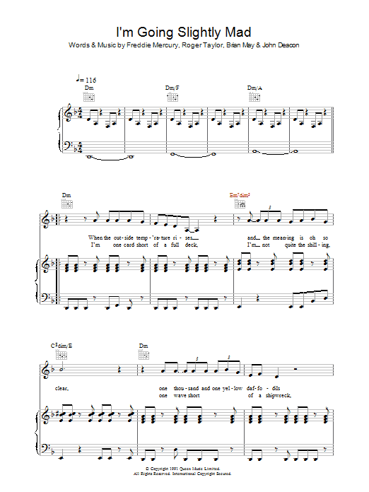 Queen I'm Going Slightly Mad Sheet Music Notes & Chords for Guitar Tab - Download or Print PDF