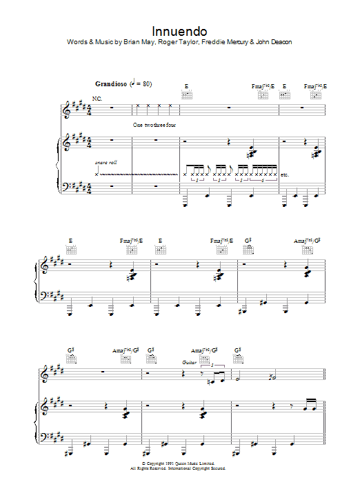 Queen Innuendo Sheet Music Notes & Chords for Transcribed Score - Download or Print PDF