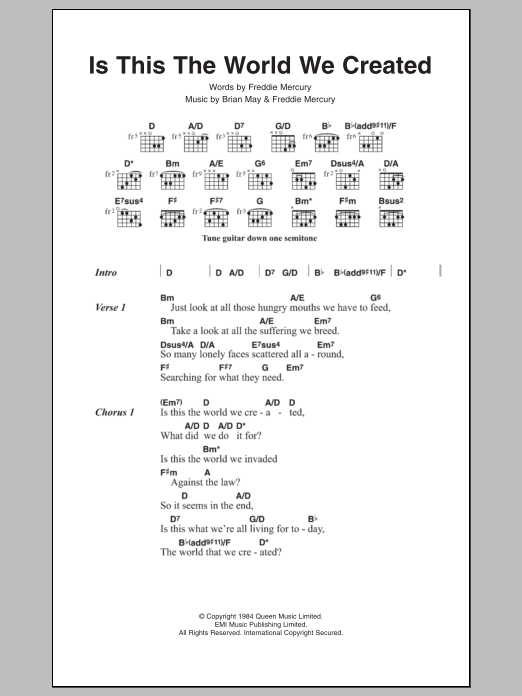 Queen Is This The World We Created Sheet Music Notes & Chords for Lyrics & Chords - Download or Print PDF