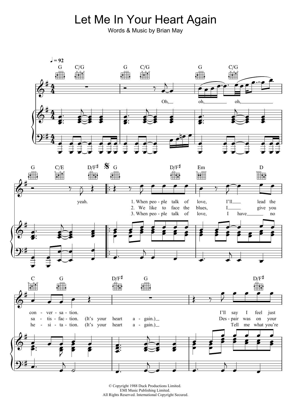 Queen Let Me In Your Heart Again Sheet Music Notes & Chords for Piano, Vocal & Guitar (Right-Hand Melody) - Download or Print PDF