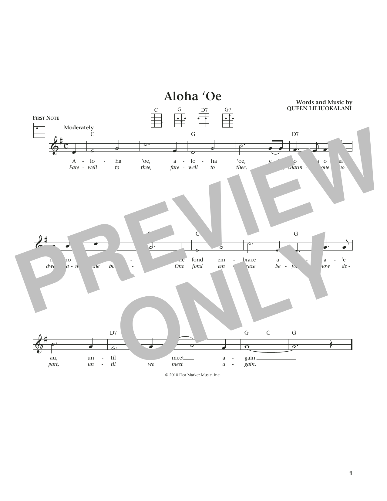 Queen Liliuokalani Aloha Oe (from The Daily Ukulele) (arr. Liz and Jim Beloff) Sheet Music Notes & Chords for Ukulele - Download or Print PDF