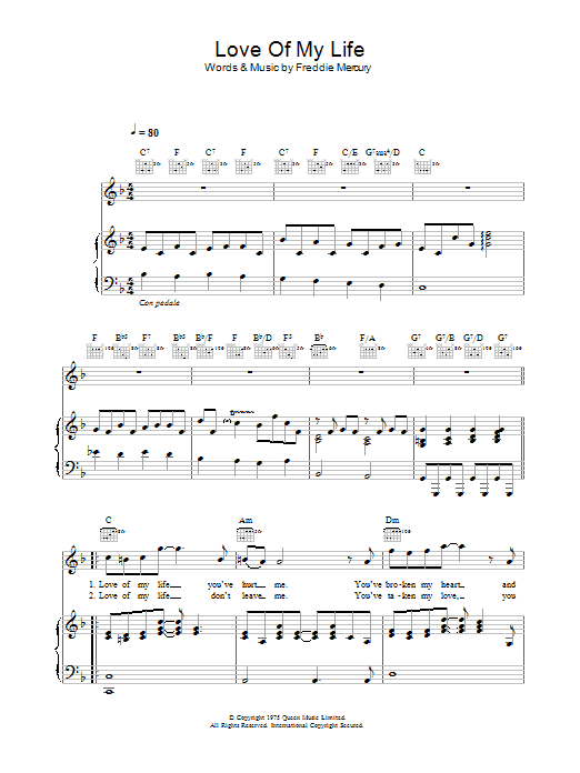 Queen Love Of My Life Sheet Music Notes & Chords for Keyboard Transcription - Download or Print PDF