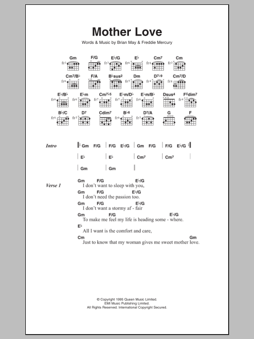 Queen Mother Love Sheet Music Notes & Chords for Lyrics & Chords - Download or Print PDF