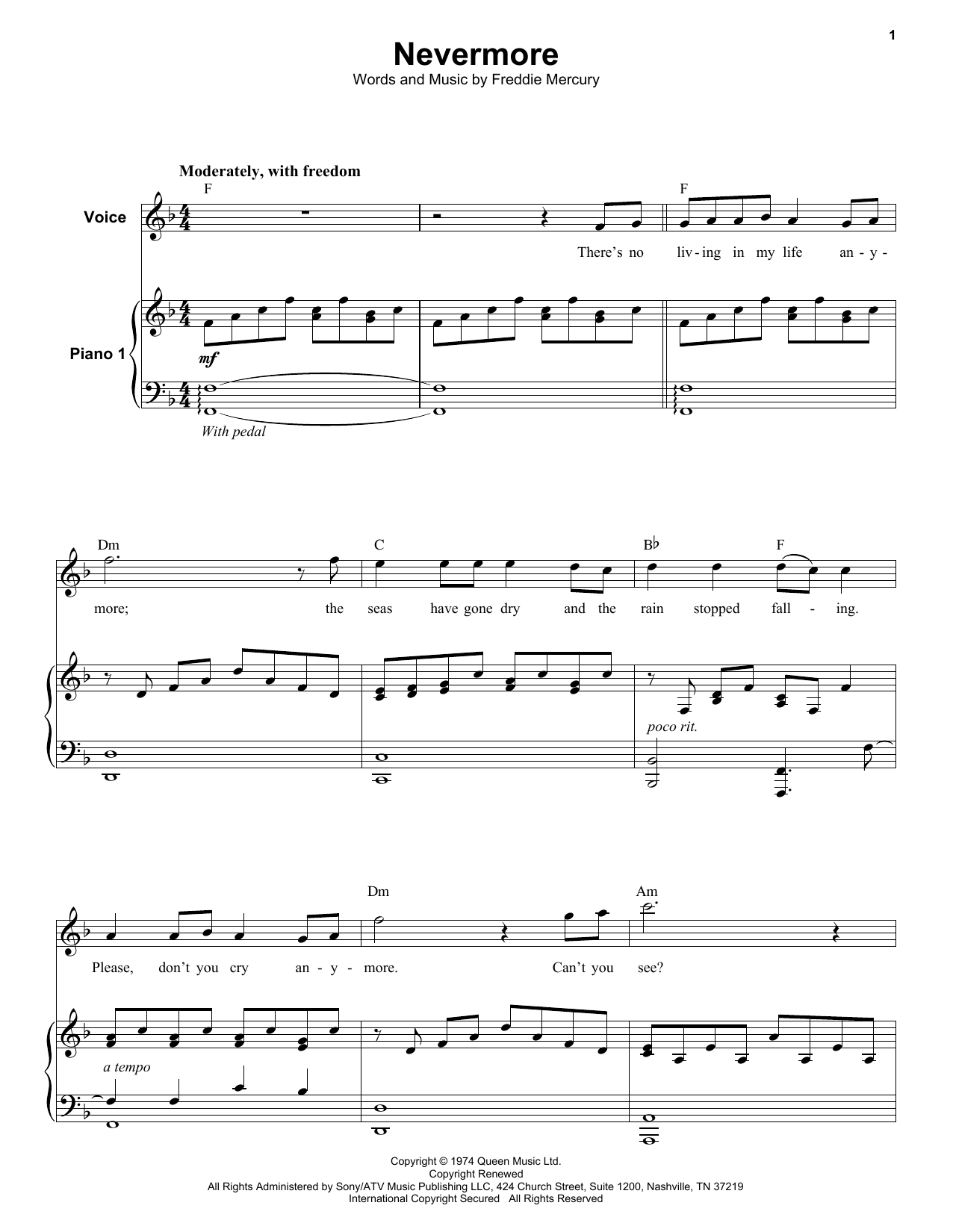 Queen Nevermore Sheet Music Notes & Chords for Keyboard Transcription - Download or Print PDF