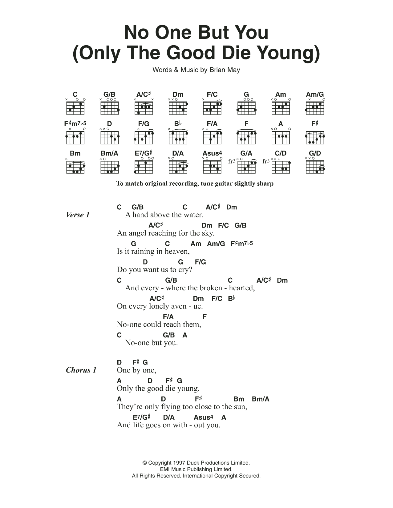 Queen No One But You (Only The Good Die Young) (from We Will Rock You) Sheet Music Notes & Chords for Lyrics & Chords - Download or Print PDF