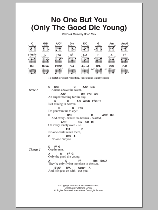 Queen No One But You (Only The Good Die Young) (from We Will Rock You) Sheet Music Notes & Chords for Lyrics & Chords - Download or Print PDF