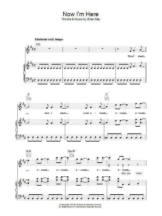Queen Now I'm Here Sheet Music Notes & Chords for Easy Guitar with TAB - Download or Print PDF