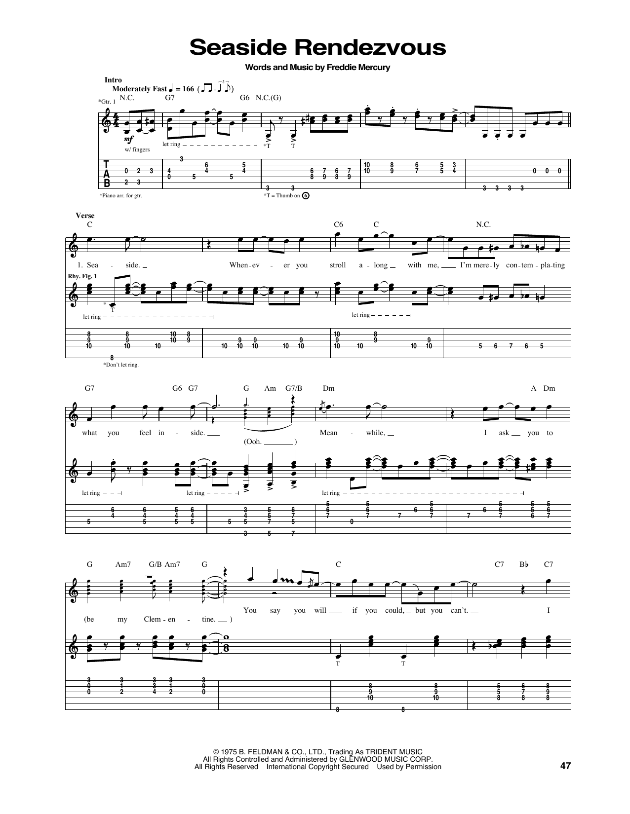 Queen Seaside Rendezvous Sheet Music Notes & Chords for Lyrics & Chords - Download or Print PDF