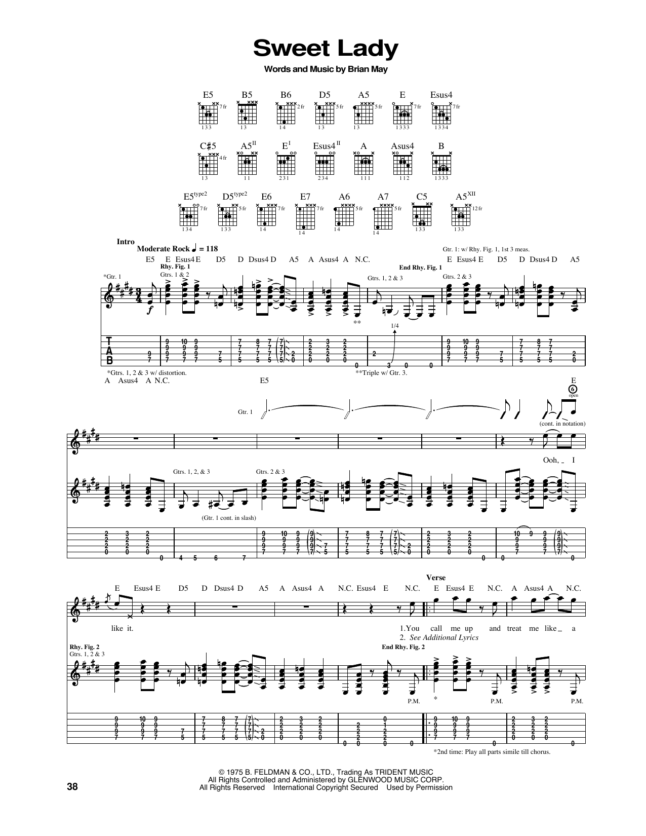 Queen Sweet Lady Sheet Music Notes & Chords for Guitar Tab - Download or Print PDF