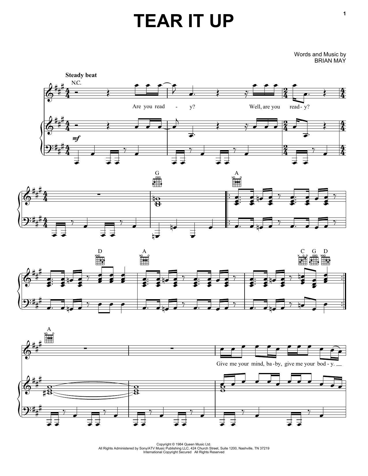 Queen Tear It Up Sheet Music Notes & Chords for Lyrics & Chords - Download or Print PDF