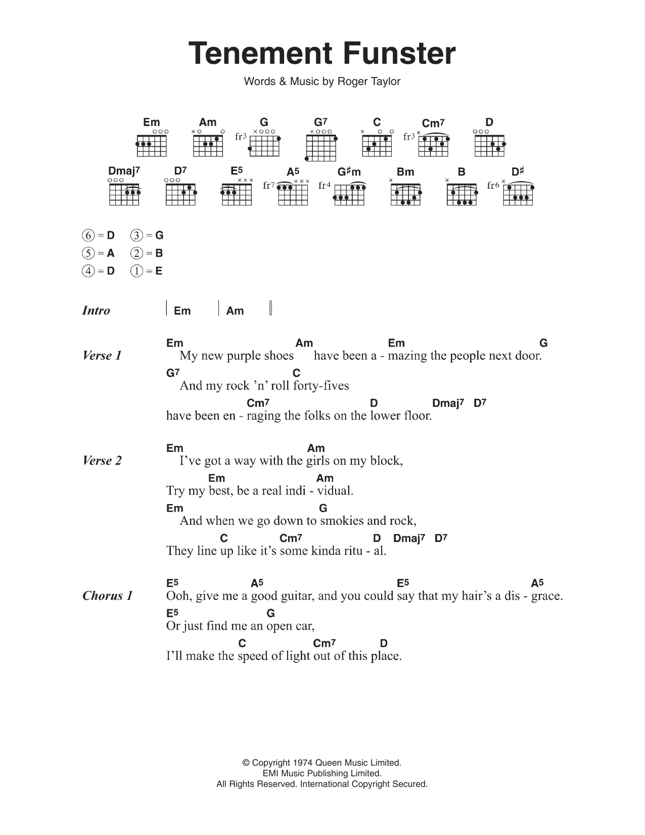 Queen Tenement Funster Sheet Music Notes & Chords for Lyrics & Chords - Download or Print PDF