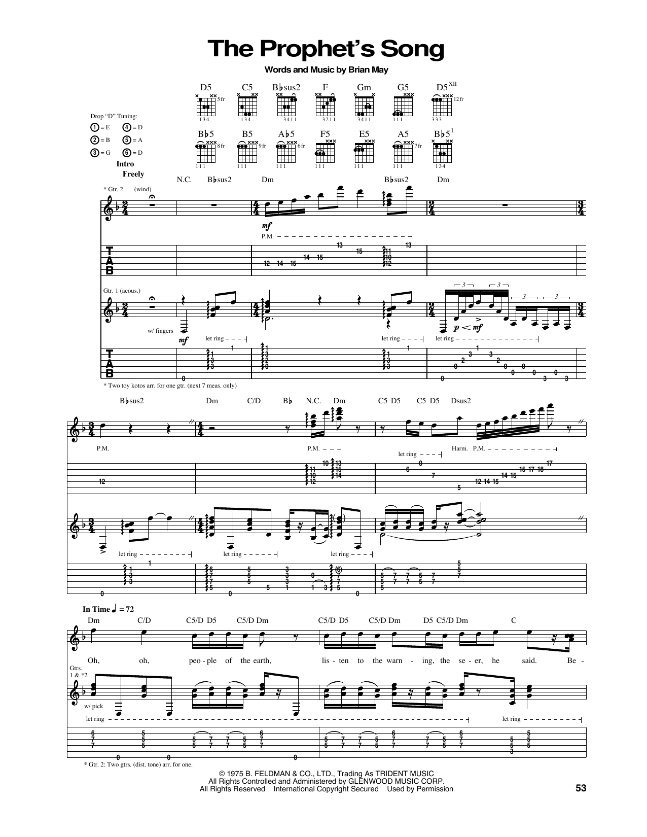 Queen The Prophet's Song Sheet Music Notes & Chords for Guitar Tab - Download or Print PDF