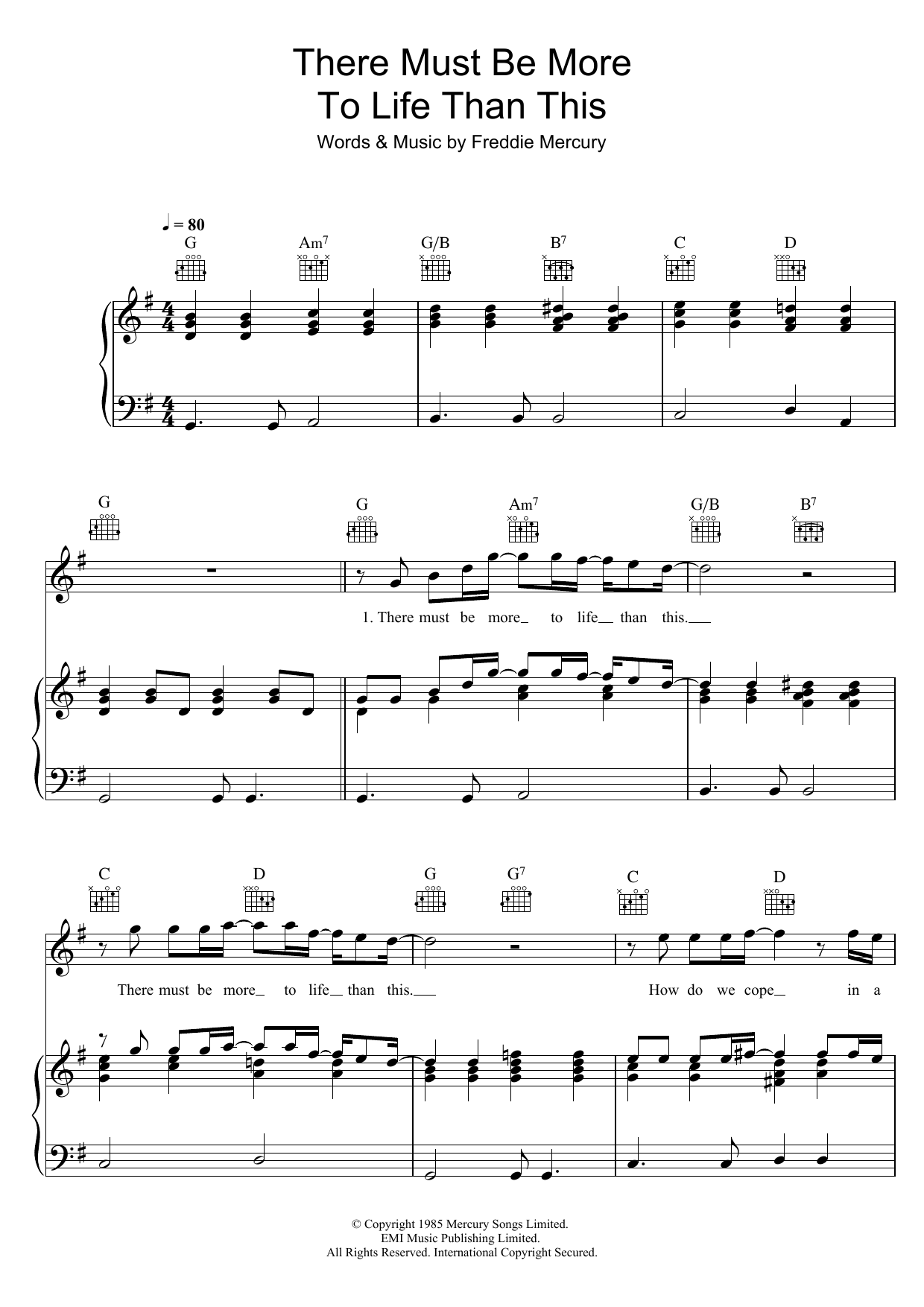 Queen There Must Be More To Life Than This (featuring Michael Jackson) Sheet Music Notes & Chords for Piano, Vocal & Guitar (Right-Hand Melody) - Download or Print PDF