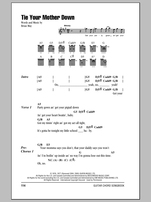 Queen Tie Your Mother Down Sheet Music Notes & Chords for Solo Guitar - Download or Print PDF