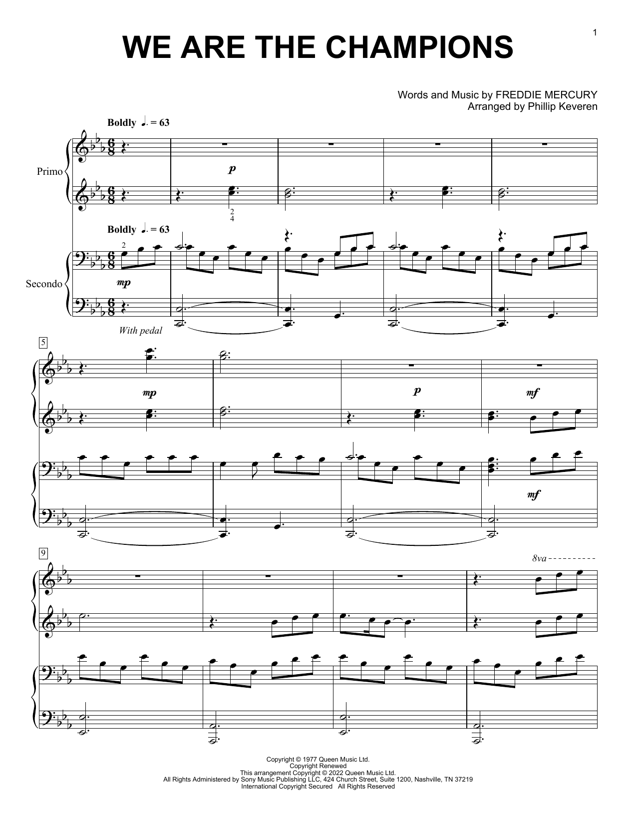 Queen We Are The Champions (arr. Phillip Keveren) Sheet Music Notes & Chords for Piano Duet - Download or Print PDF