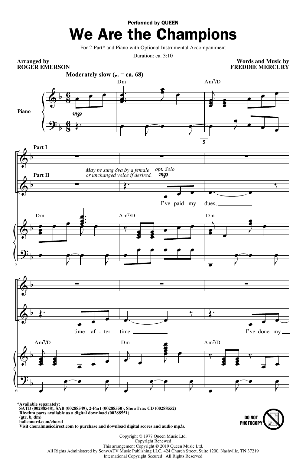 Queen We Are The Champions (arr. Roger Emerson) Sheet Music Notes & Chords for SATB Choir - Download or Print PDF
