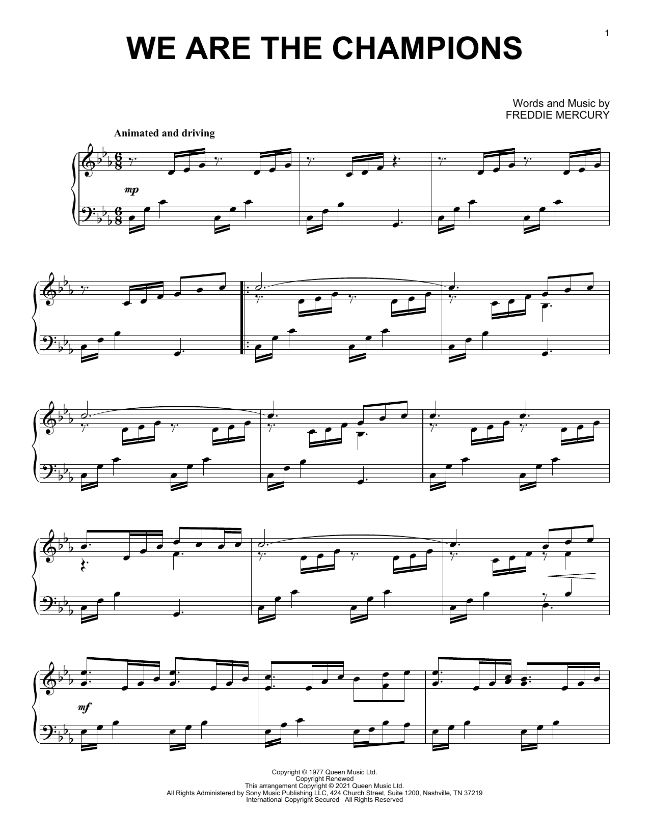 Queen We Are The Champions [Classical version] (arr. David Pearl) Sheet Music Notes & Chords for Piano Solo - Download or Print PDF