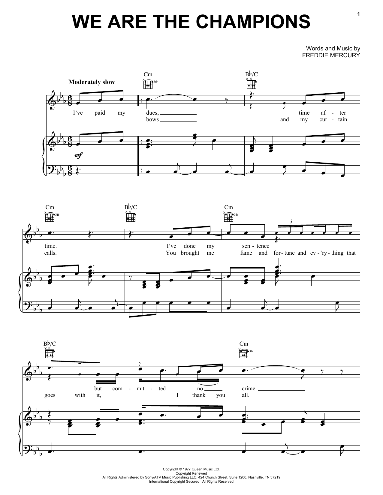 Queen We Are The Champions Sheet Music Notes & Chords for Keyboard Transcription - Download or Print PDF