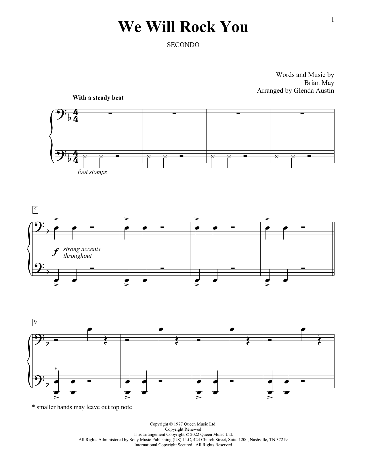 Queen We Will Rock You (arr. Glenda Austin) Sheet Music Notes & Chords for Piano Duet - Download or Print PDF