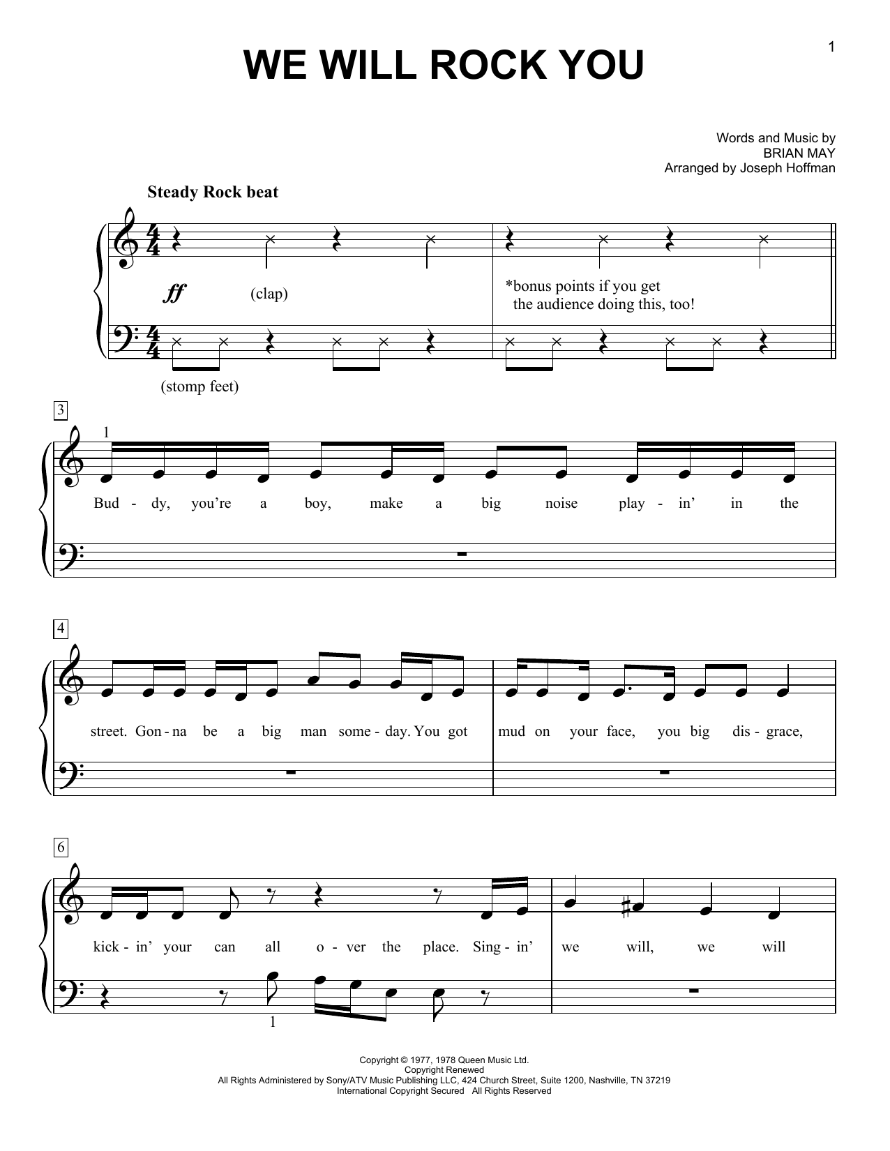 Queen We Will Rock You (arr. Joseph Hoffman) Sheet Music Notes & Chords for Easy Piano - Download or Print PDF