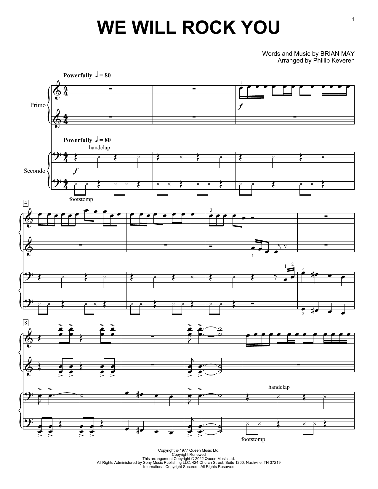 Queen We Will Rock You (arr. Phillip Keveren) Sheet Music Notes & Chords for Piano Duet - Download or Print PDF