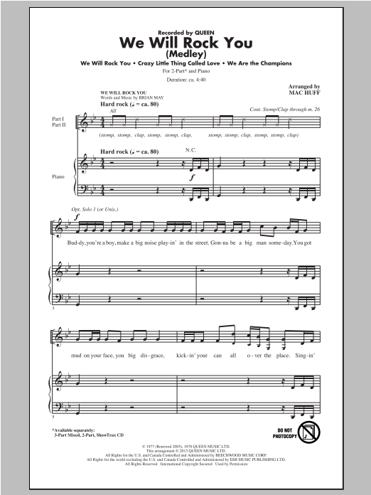 Queen We Will Rock You (Medley) (arr. Mac Huff) Sheet Music Notes & Chords for 2-Part Choir - Download or Print PDF