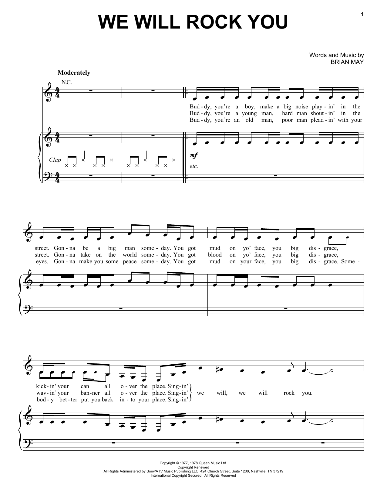 Queen We Will Rock You Sheet Music Notes & Chords for Really Easy Piano - Download or Print PDF