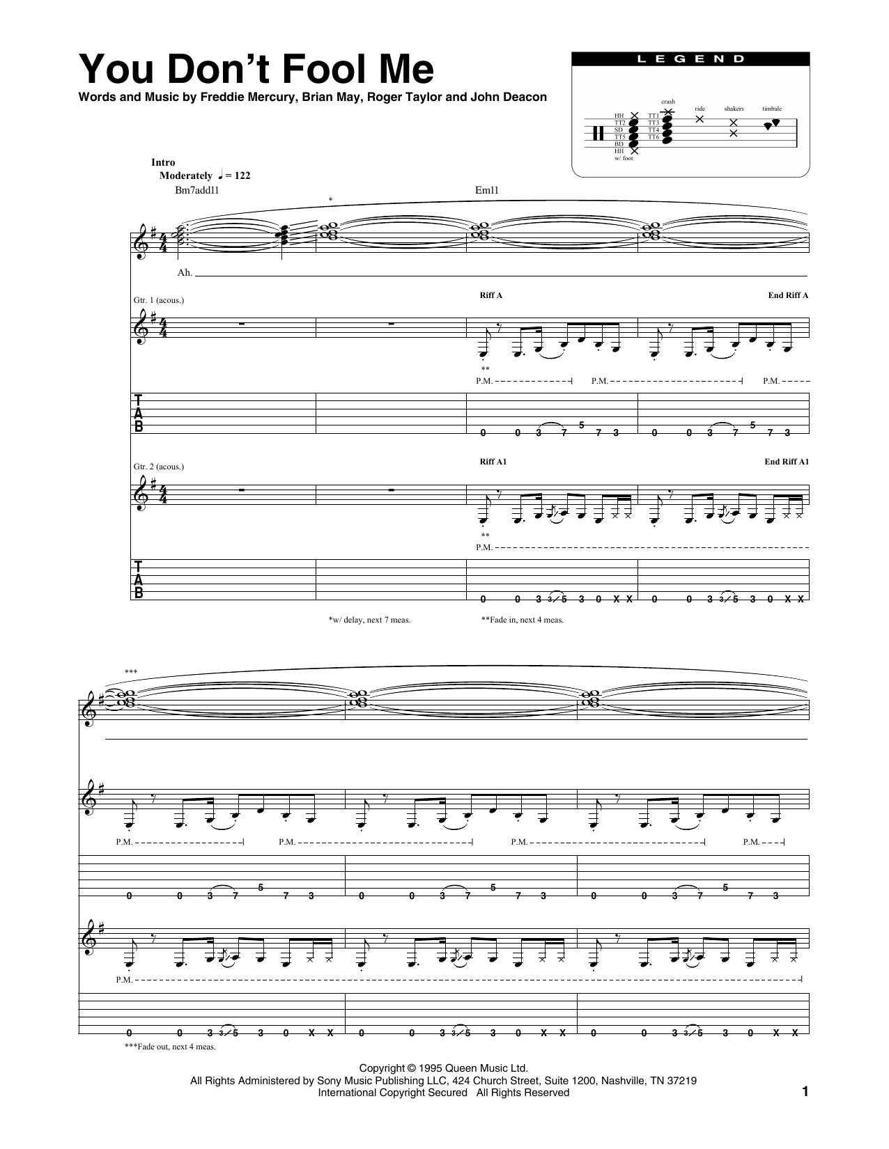 Queen You Don't Fool Me Sheet Music Notes & Chords for Transcribed Score - Download or Print PDF