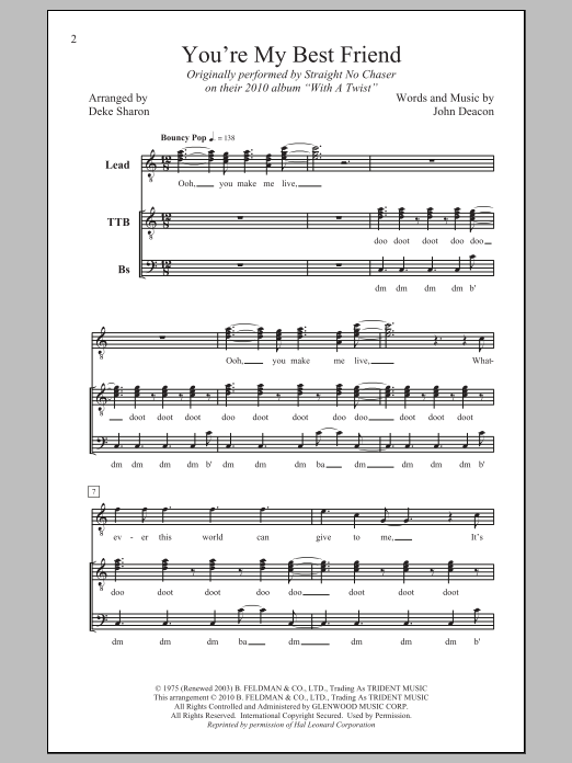 Queen You're My Best Friend (arr. Deke Sharon) Sheet Music Notes & Chords for TTBB - Download or Print PDF