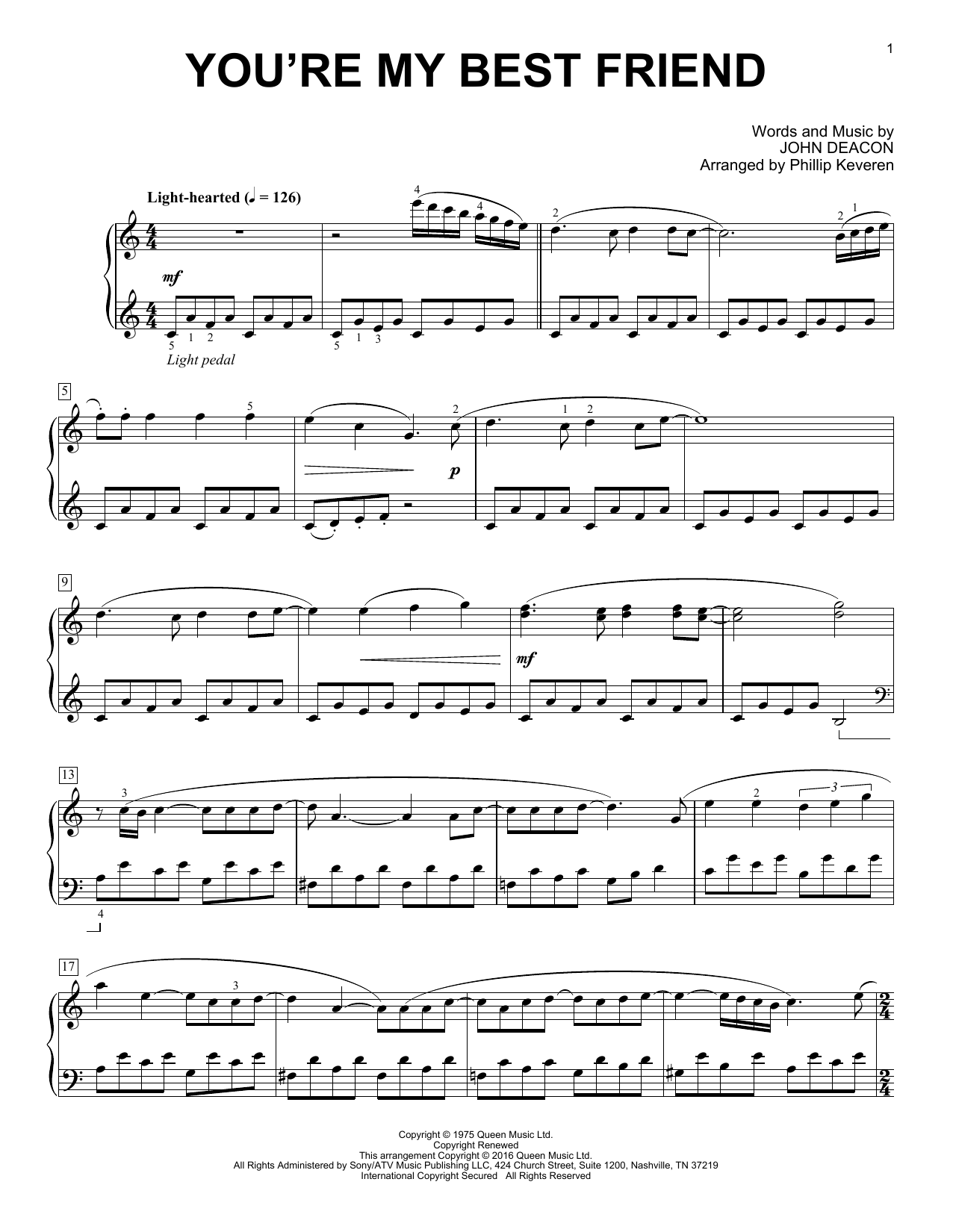 Queen You're My Best Friend [Classical version] (arr. Phillip Keveren) Sheet Music Notes & Chords for Piano - Download or Print PDF