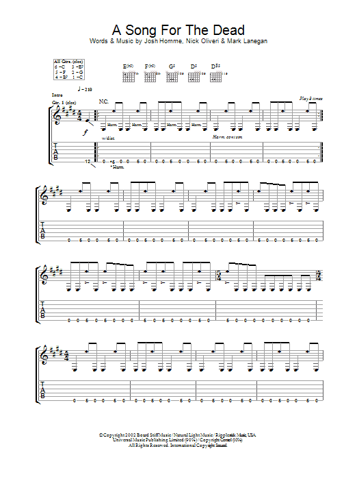 Queens Of The Stone Age A Song For The Dead Sheet Music Notes & Chords for Guitar Tab - Download or Print PDF