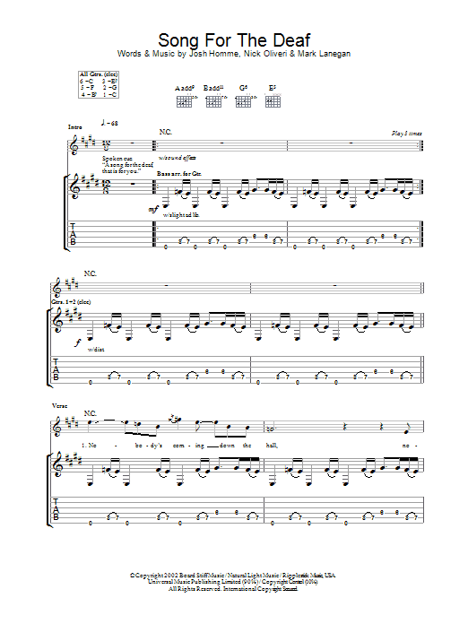 Queens Of The Stone Age A Song For The Deaf Sheet Music Notes & Chords for Guitar Tab - Download or Print PDF