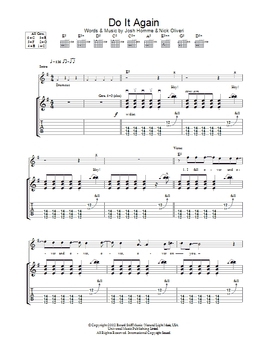 Queens Of The Stone Age Do It Again Sheet Music Notes & Chords for Guitar Tab - Download or Print PDF