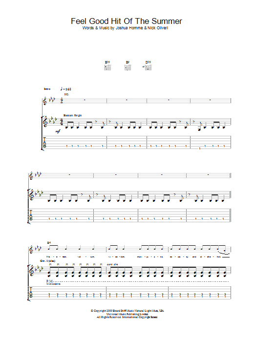 Queens Of The Stone Age Feel Good Hit Of The Summer Sheet Music Notes & Chords for Lyrics & Chords - Download or Print PDF