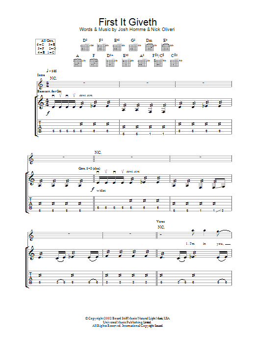 Queens Of The Stone Age First It Giveth Sheet Music Notes & Chords for Guitar Tab - Download or Print PDF