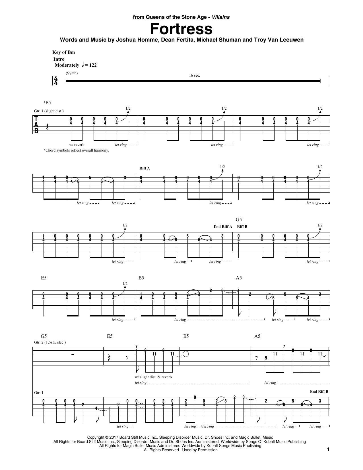 Queens Of The Stone Age Fortress Sheet Music Notes & Chords for Guitar Tab - Download or Print PDF
