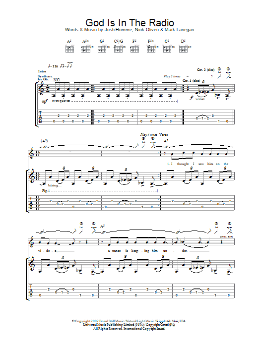 Queens Of The Stone Age God Is In The Radio Sheet Music Notes & Chords for Guitar Tab - Download or Print PDF