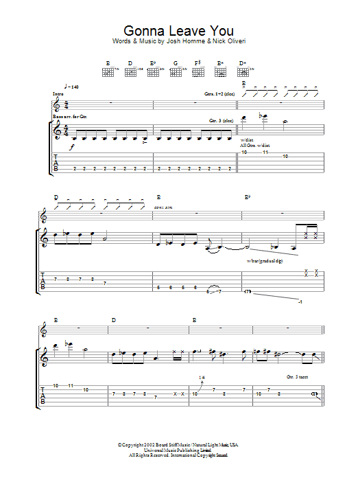 Queens Of The Stone Age Gonna Leave You Sheet Music Notes & Chords for Guitar Tab - Download or Print PDF