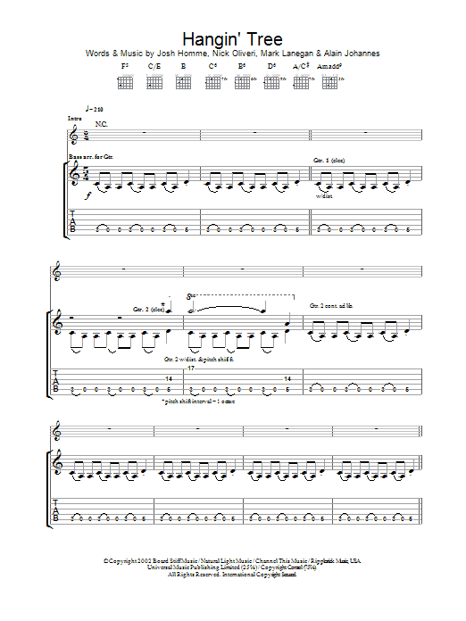 Queens Of The Stone Age Hangin' Tree Sheet Music Notes & Chords for Guitar Tab - Download or Print PDF