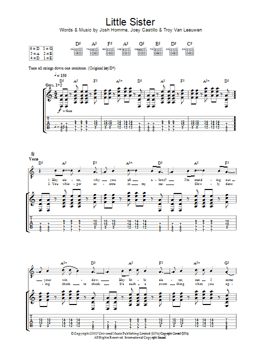 Queens Of The Stone Age Little Sister Sheet Music Notes & Chords for Bass Guitar Tab - Download or Print PDF