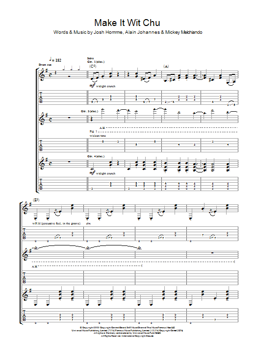 Queens Of The Stone Age Make It Wit Chu Sheet Music Notes & Chords for Lyrics & Chords - Download or Print PDF
