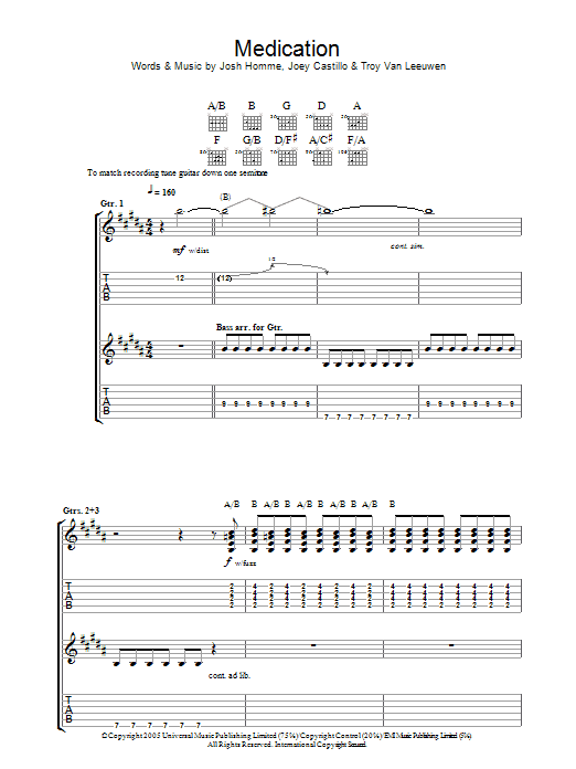 Queens Of The Stone Age Medication Sheet Music Notes & Chords for Guitar Tab - Download or Print PDF