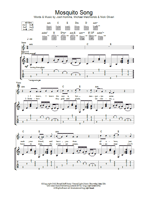 Queens Of The Stone Age Mosquito Song Sheet Music Notes & Chords for Guitar Tab - Download or Print PDF