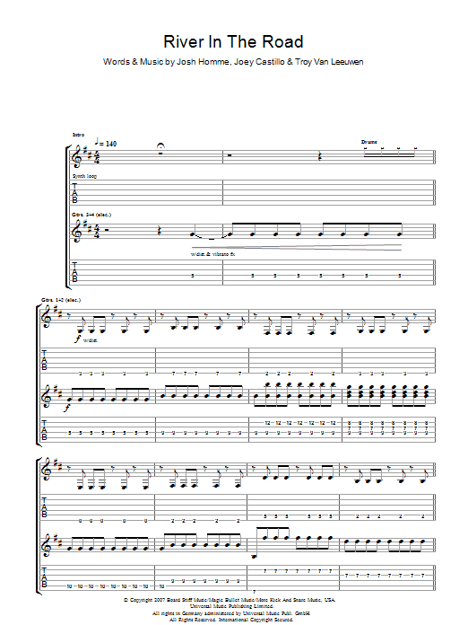 Queens Of The Stone Age River In The Road Sheet Music Notes & Chords for Guitar Tab - Download or Print PDF